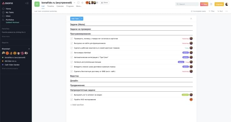Tasks in Asana